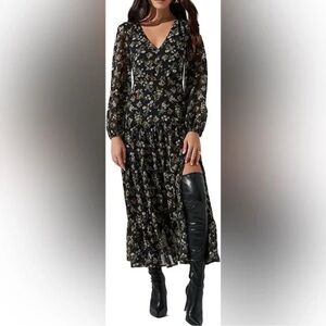 ASTR the Label Floral Black and Yellow Long Sleeve Dress